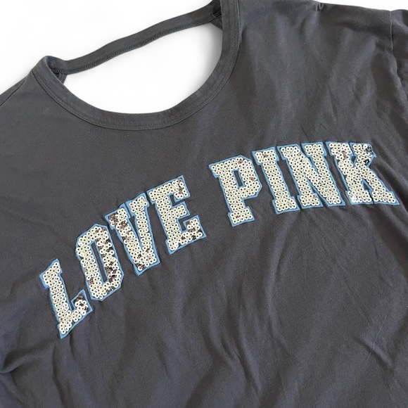 PINK Victoria's Secret Sequin ‘Love Pink’ Low Back Long Sleeve Tee - Picture 3 of 6